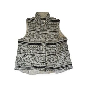 Coldwater Creek Fair Isle Print Quilted‎ Vest Women's L Snap Front Collared
